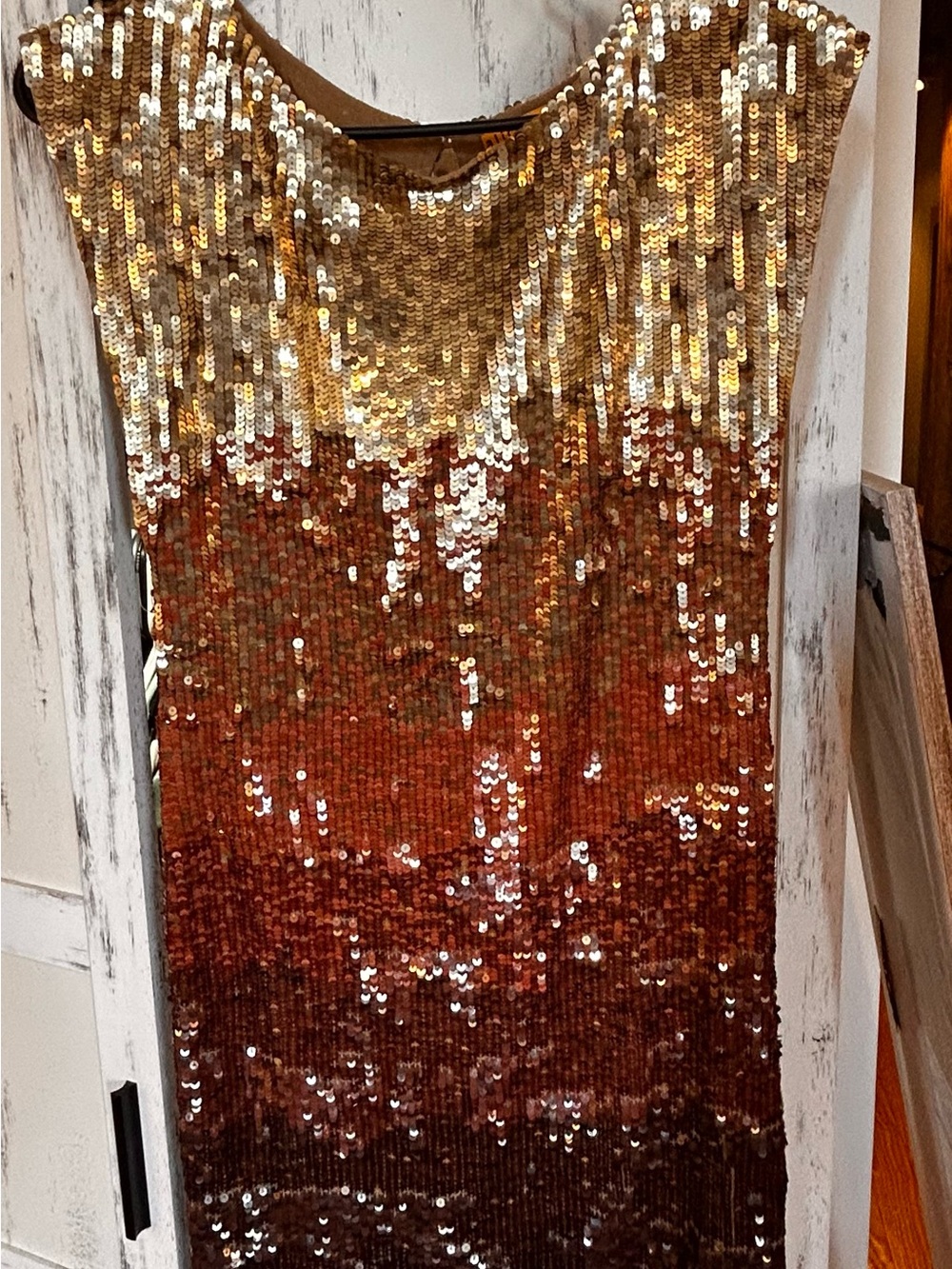 Alice + Olivia Gold and Copper Ombre Sequin Mini Dress